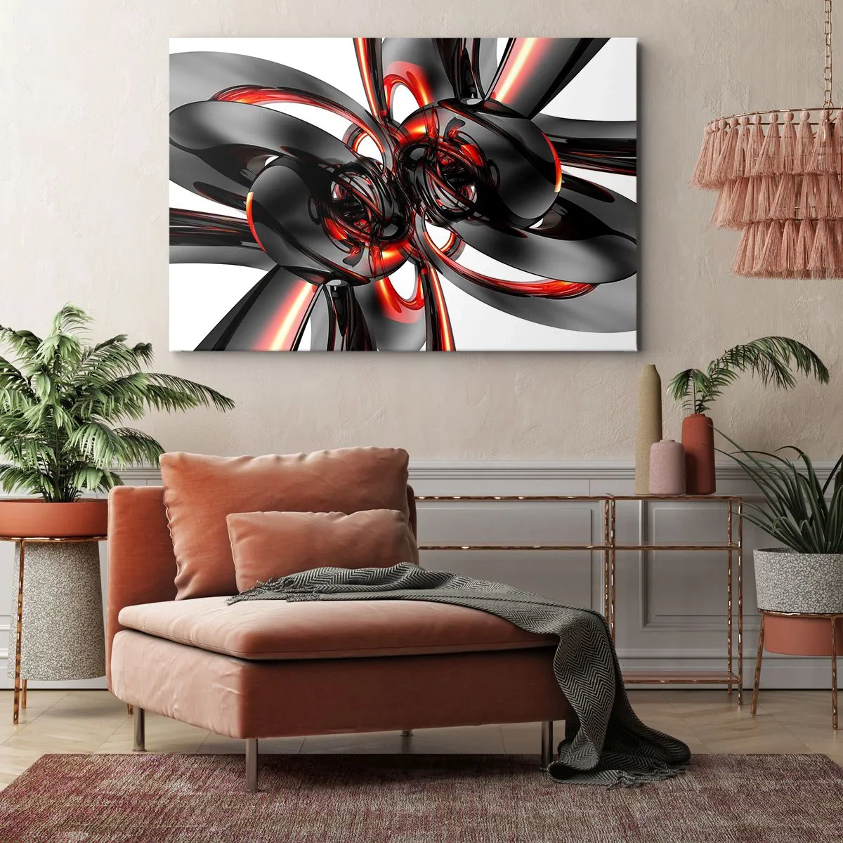 Obraz na plátně - Pohyb v grafitové a červené - 70x50 cm