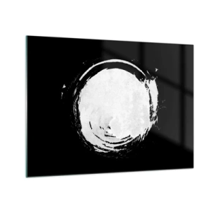 Obraz na skle - Bílý abstraktní kruh na černém pozadí - 70x50cm - Správné řešení - Moderní nástěnná dekorace do obývacího pokoje a ložnice ARTTOR