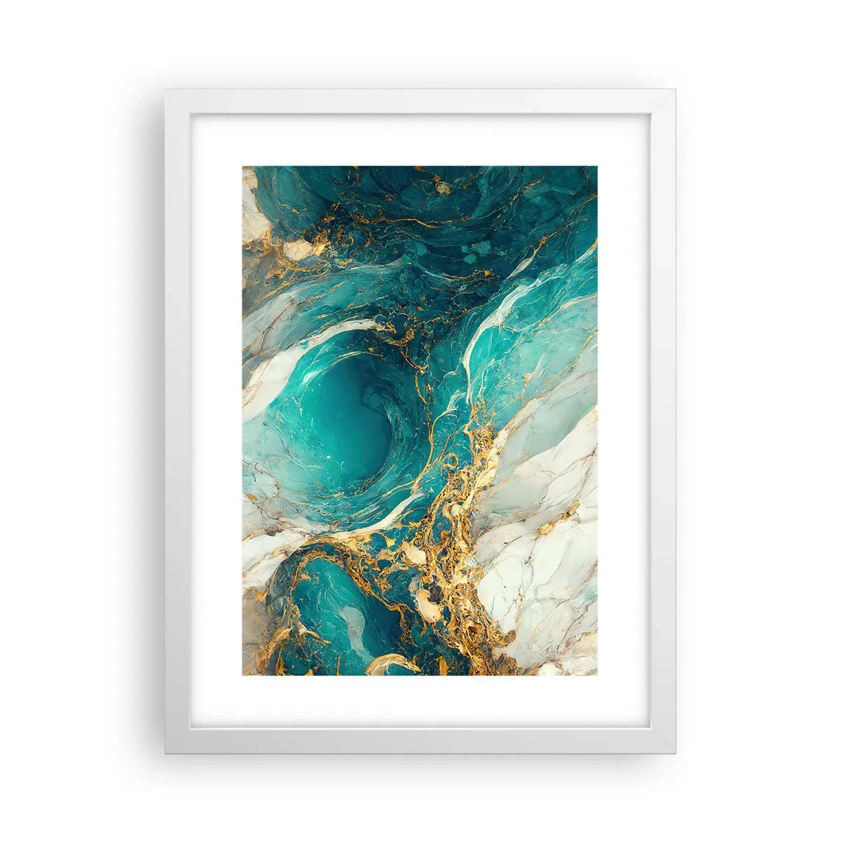 Plakát v bílém rámu - Kompozice se zlatými žilami - 30x40 cm