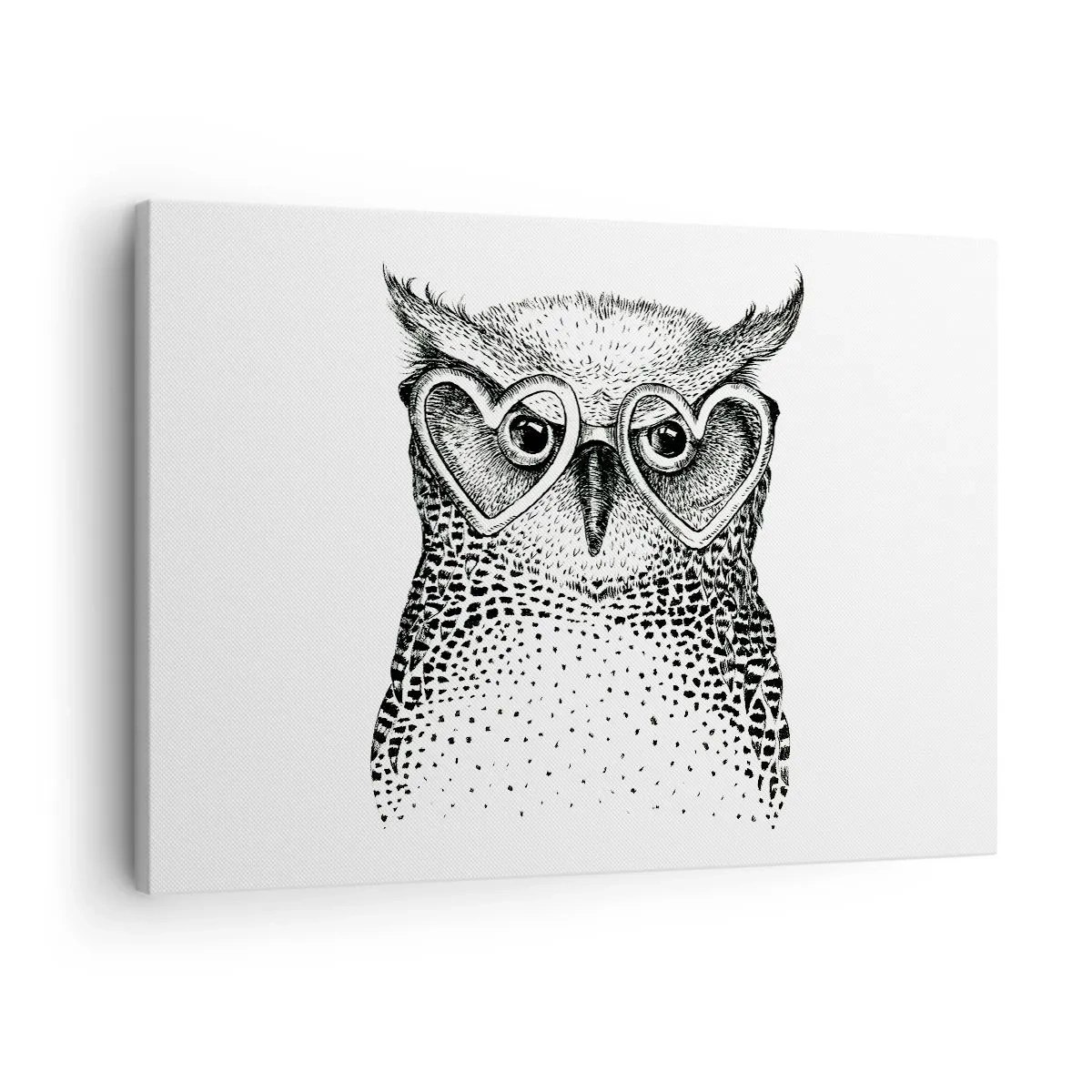 Obraz na plátně - Stylová grafika sovy s brýlemi ve tvaru srdce - 70x50cm - Moudře a s láskou - Moderní nástěnná dekorace do obývacího pokoje a ložnice ARTTOR