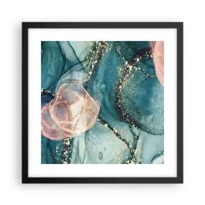 Plakát v černém rámu - Modré hedvábí modré, růžový tyl - 40x40 cm