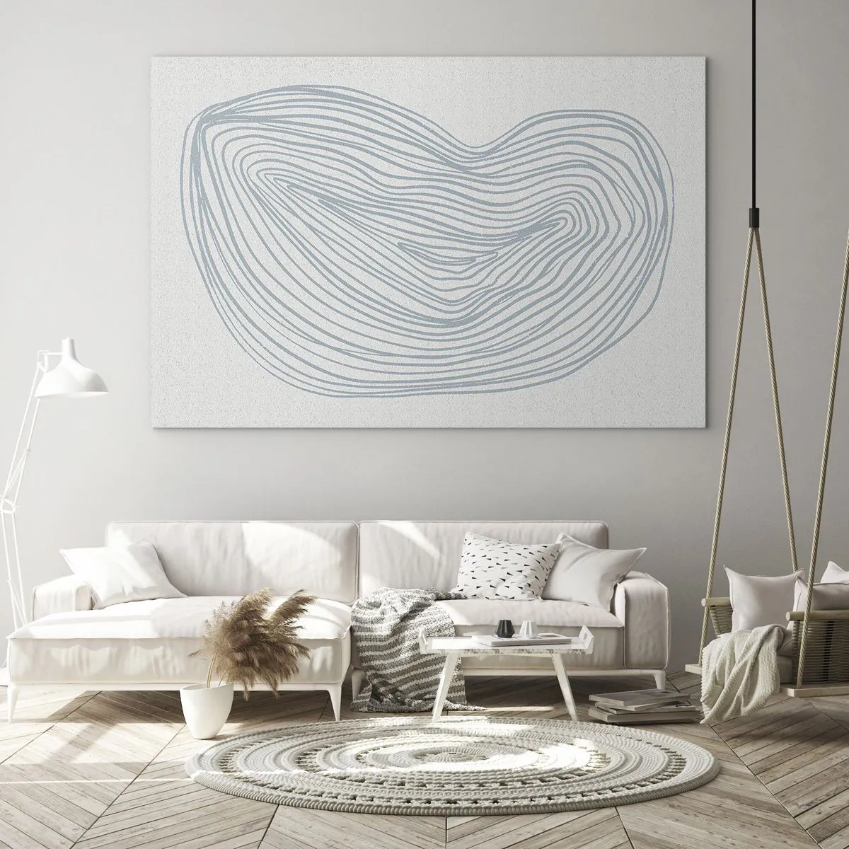 Obraz na skle - Jemné modré linie vytvářejí organický, plynulý tvar - 70x50cm - Úsměv kapky - Moderní nástěnná dekorace do obývacího pokoje a ložnice ARTTOR