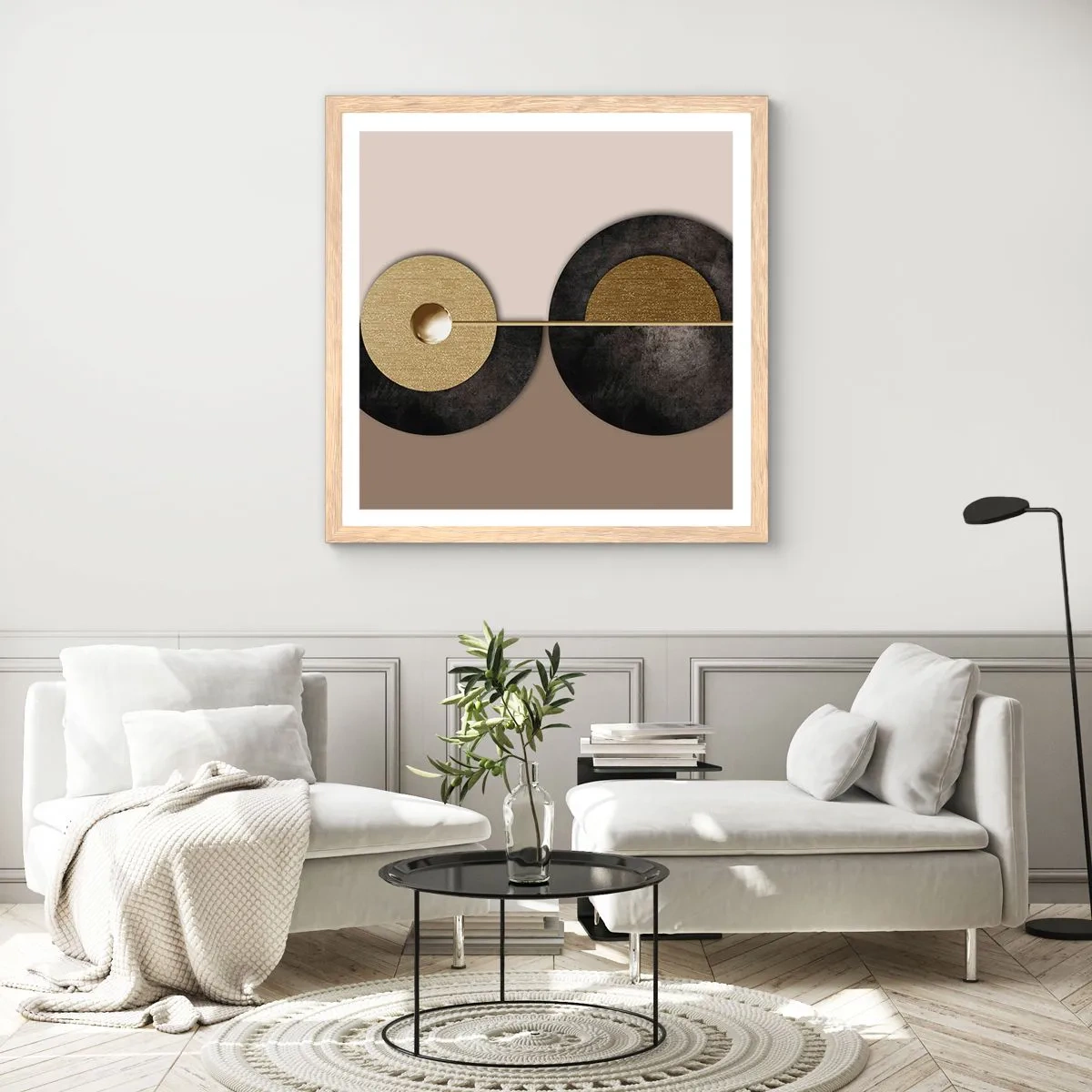 Plakát v rámu světlý dub - Variace kolem kruhu - 30x30 cm
