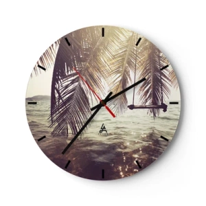 Nástěnné hodiny - Houpací sítě a palmy nad vodou při západu slunce - 30x30cm - Houpat se libovolně v oblacích - Moderní nástěnná dekorace do obývacího pokoje, kuchyně a ložnice ARTTOR