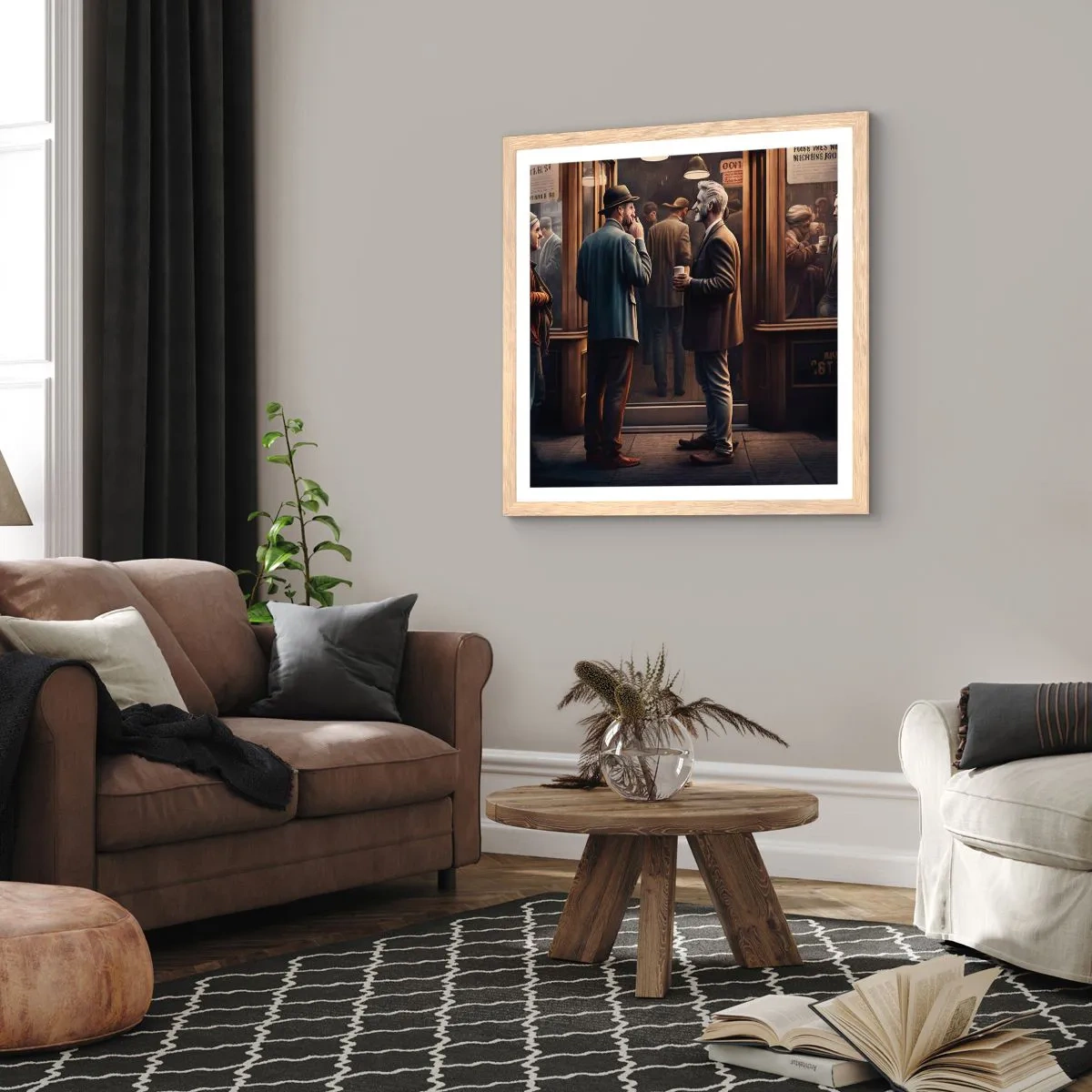 Plakát v rámu světlý dub - Dobrá chvíle dne - 40x40 cm