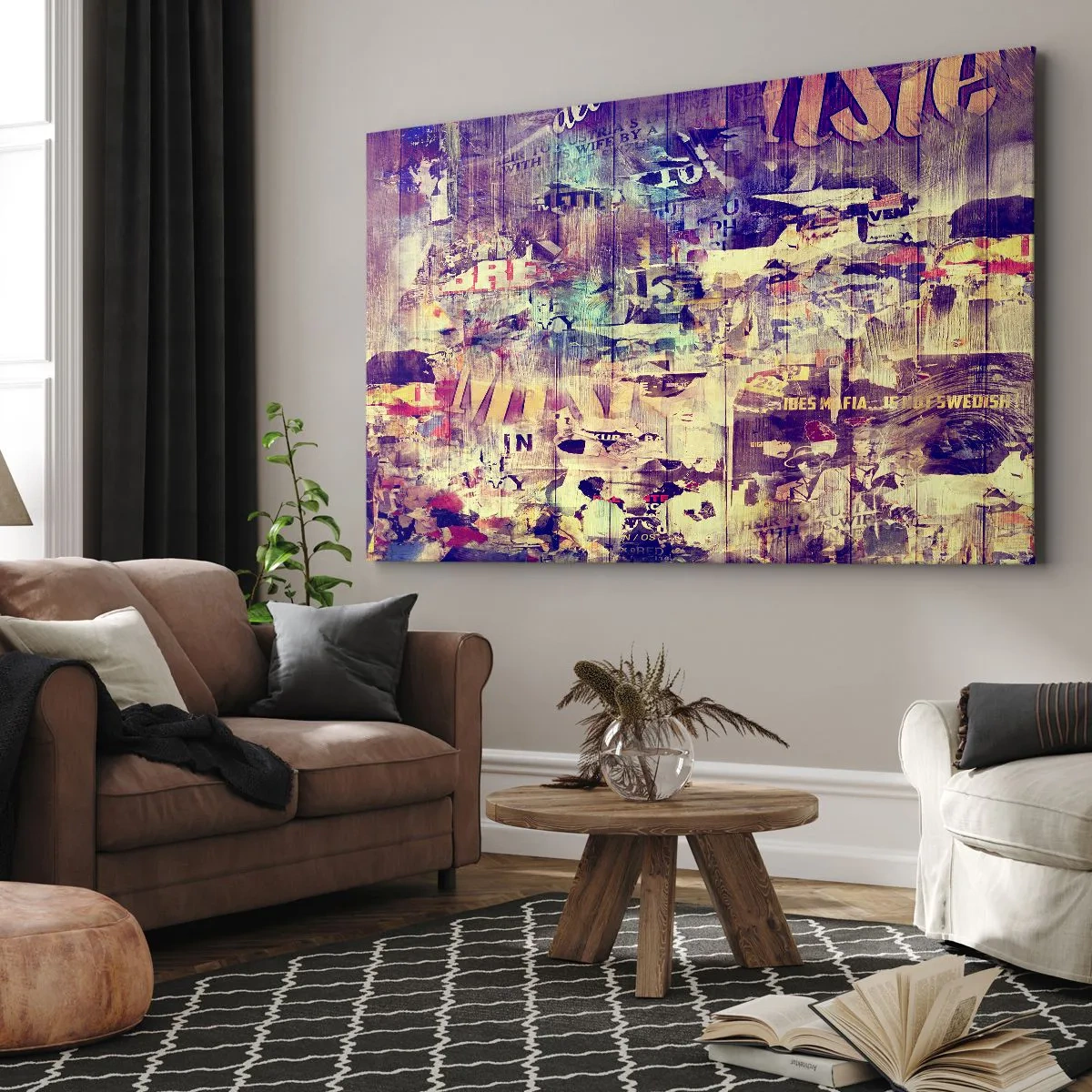 Obraz na plátně - Barevná abstraktní koláž s textem a grafikou - 70x50cm - A tohle zůstane - Moderní nástěnná dekorace do obývacího pokoje a ložnice ARTTOR