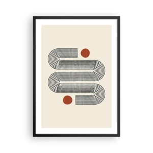 Plakát v černém rámu - Geometrický vzor s čarami a červenými kruhy - 50x70cm - Od začátku do konce - Moderní nástěnná dekorace do obývacího pokoje a ložnice ARTTOR