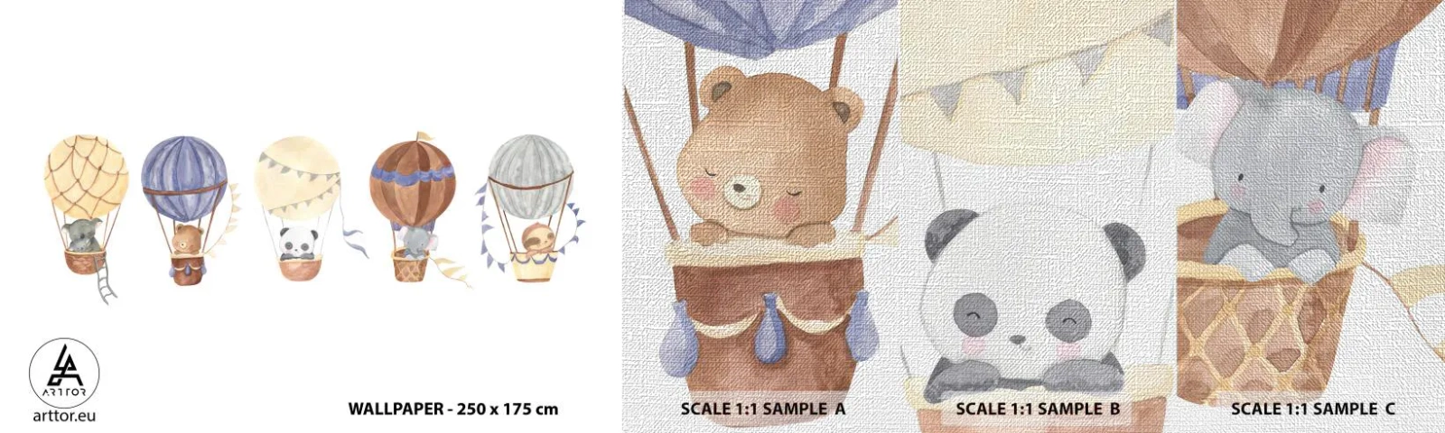 Vzor Fototapety Premium Canvas - Přátelé na cestách - Balónky, Zvířata, Dětské - 100x30 cm