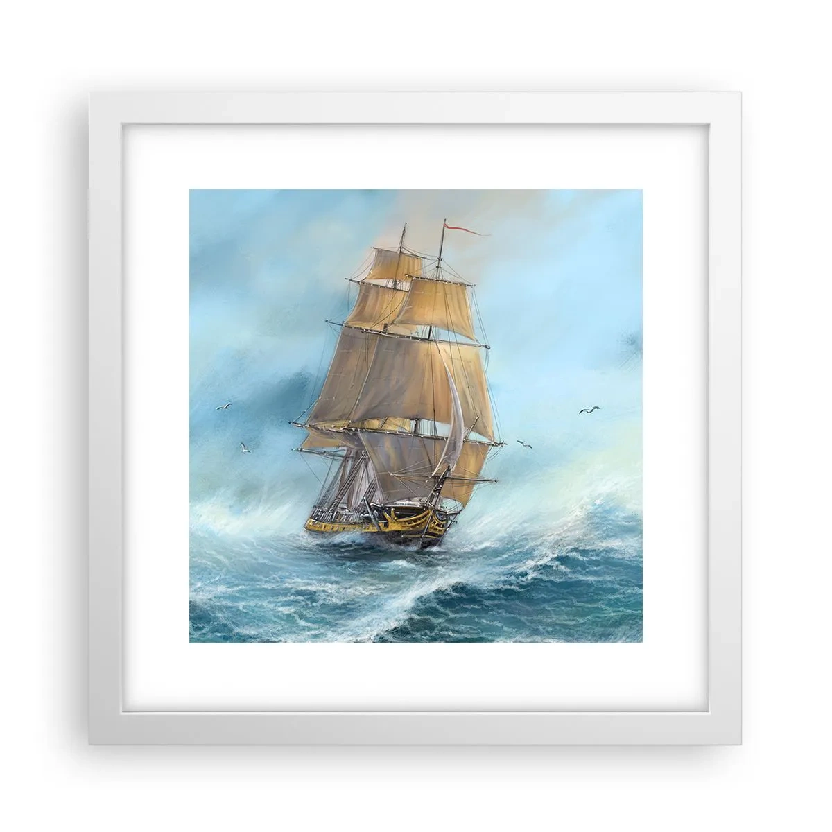 Plakát v bílém rámu - Běžící po vlnách - 30x30 cm