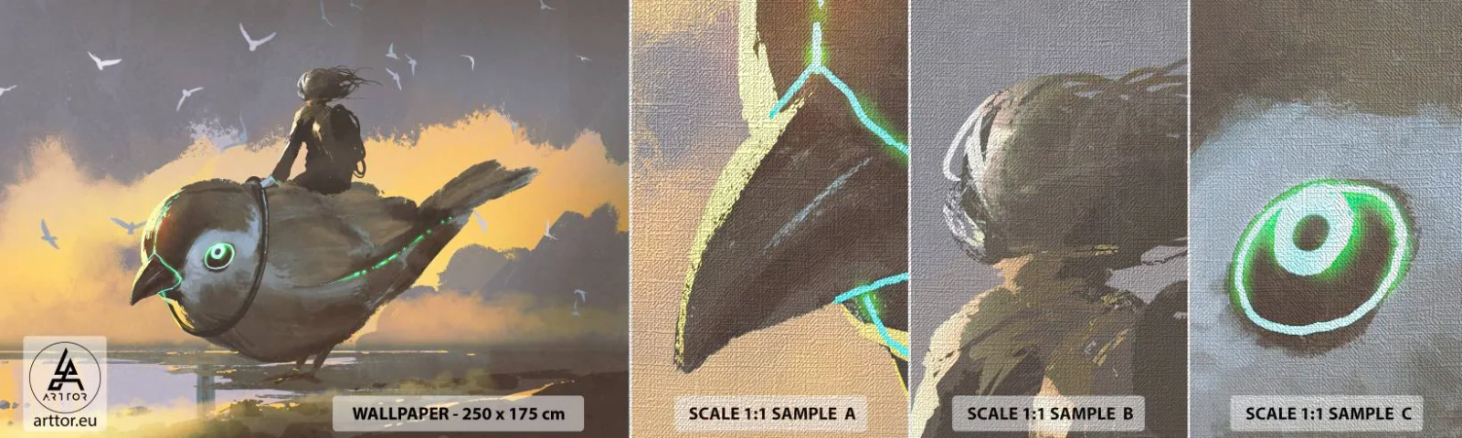 Vzor Fototapety Premium Canvas - Zastávka na fantastické cestě - Abstrakce, Pták, Fantazie - 100x30 cm