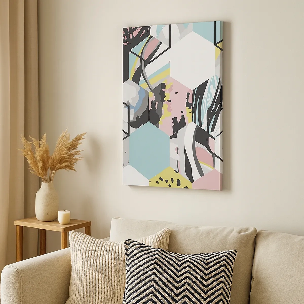 Obraz na plátně - Šestiúhelníky a krychle v šesti barvách - 50x70 cm