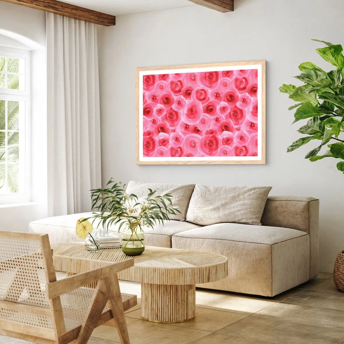 Plakát v rámu světlý dub - Růže dole i nahoře - 91x61 cm