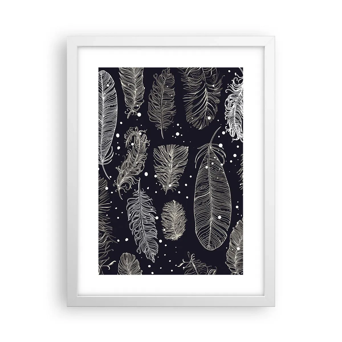 Plakát v bílém rámu - Krajka s peřím - 30x40 cm
