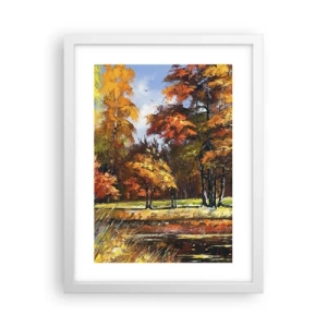 Plakát v bílém rámu - Krajinka ve zlaté a hnědé - 30x40 cm