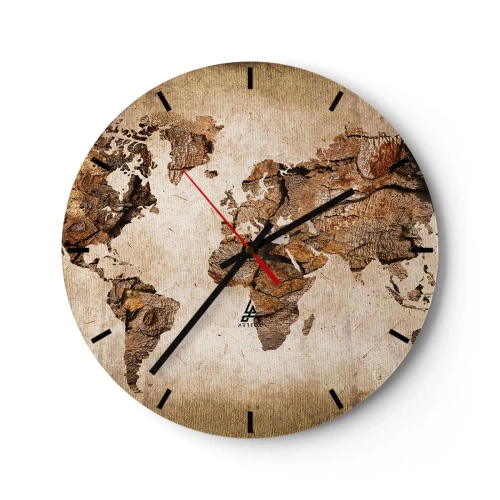 Nástěnné hodiny - Ciferník hodin s motivem mapy světa v rustikálním stylu - 30x30cm - Objev světa - Moderní nástěnná dekorace do obývacího pokoje, kuchyně a ložnice ARTTOR