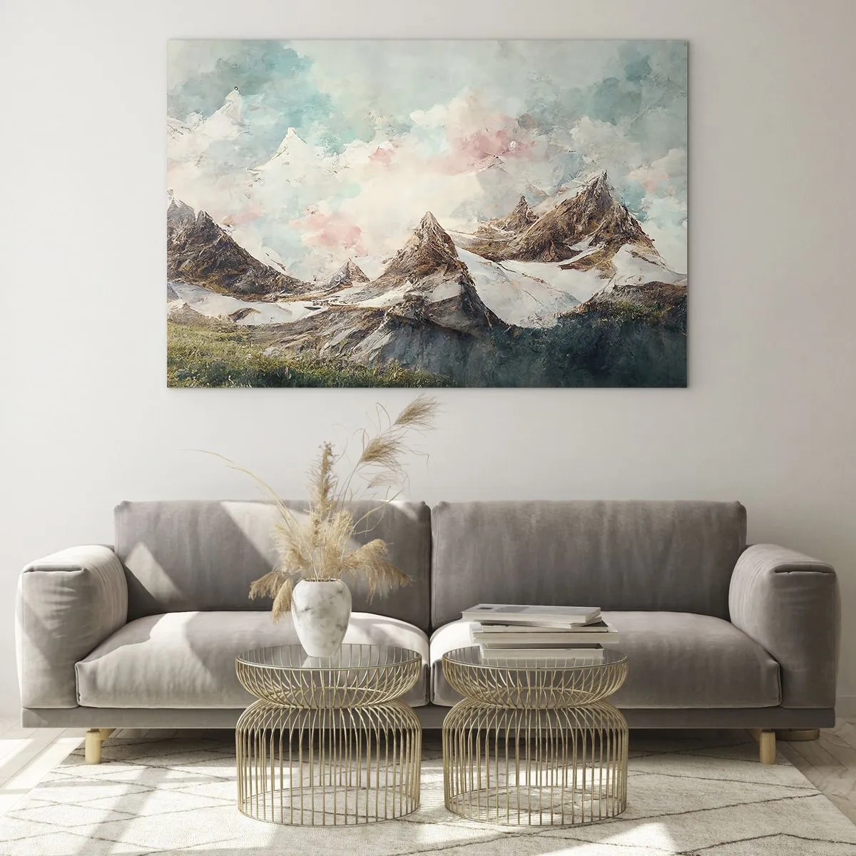 Obraz na skle - Malebné horské vrcholky s pastelovou oblohou - 70x50cm - Skalní čepele - Moderní nástěnná dekorace do obývacího pokoje a ložnice ARTTOR