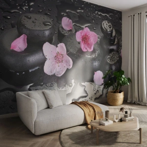 Fototapeta Premium Canvas - A kámen spadl ze srdce - Květiny, Asie, Lázně - 300x210 cm