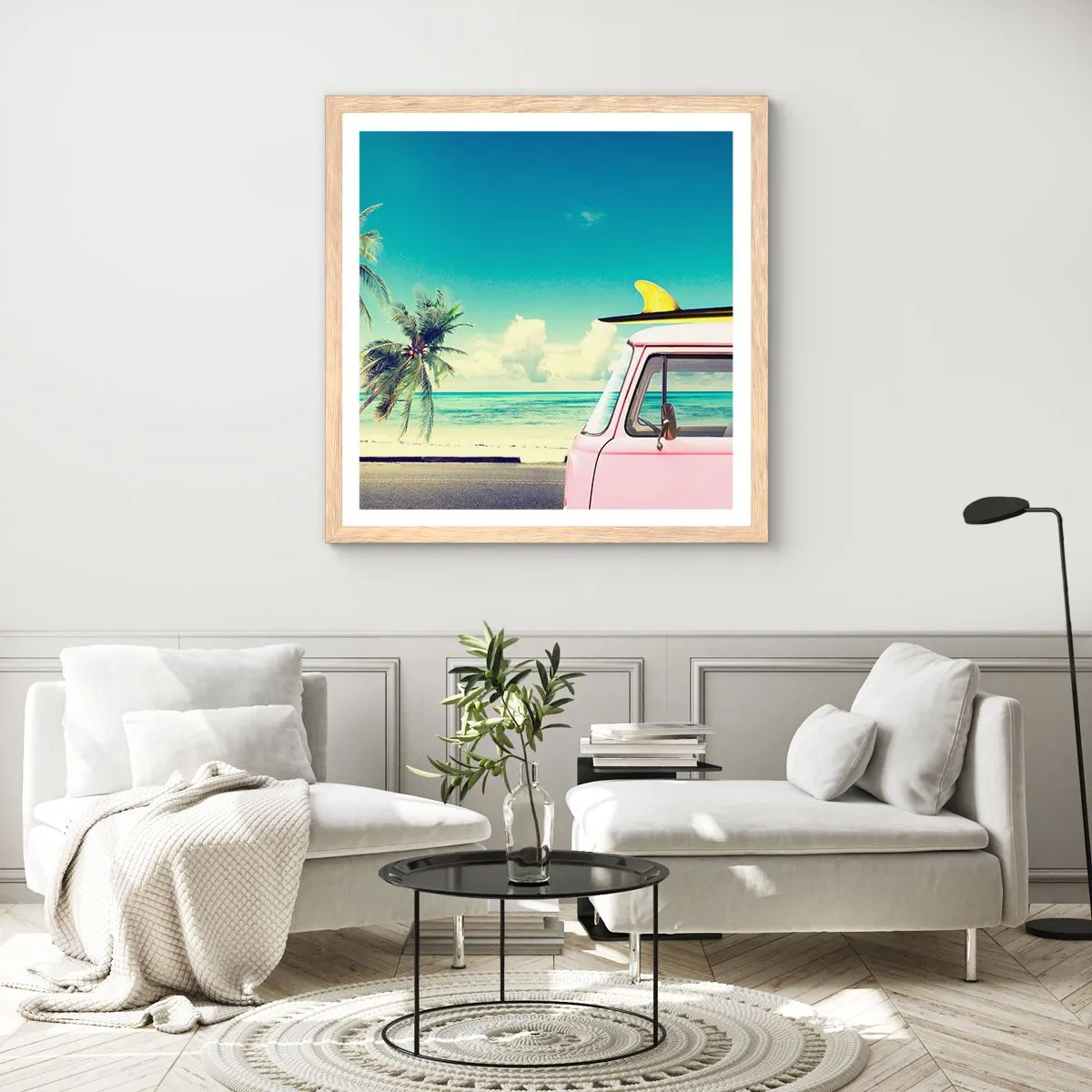 Plakát v rámu světlý dub - Prázdniny, je čas začít - 60x60 cm