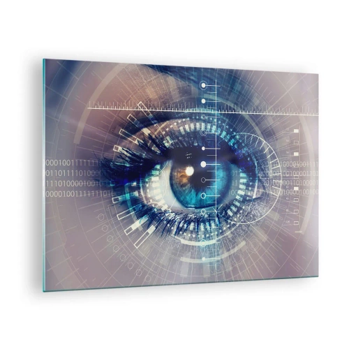 Obraz na skle - Digitální oko s futuristickým technologickým a datovým tématem - 70x50cm - Myslíš si, že mě znáš - Moderní nástěnná dekorace do obývacího pokoje a ložnice ARTTOR