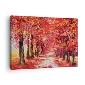 Obraz na plátně - Malebná ulička v podzimních barvách v impresionistickém stylu - 70x50cm - Podzimní imprese - Moderní nástěnná dekorace do obývacího pokoje a ložnice ARTTOR