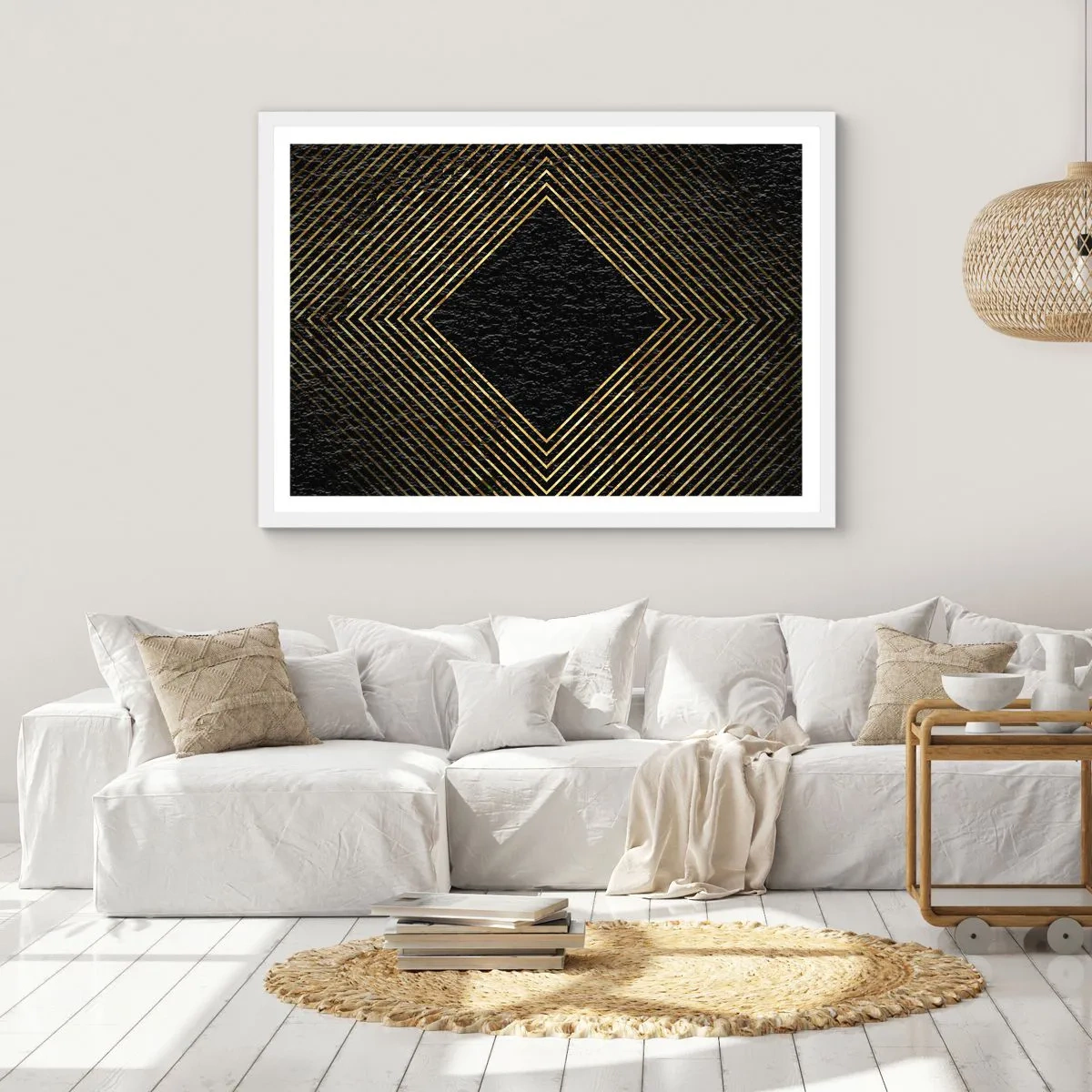 Plakát v bílém rámu - Geometrie ve stylu glamour - 100x70 cm