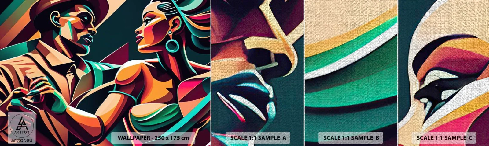 Vzor Fototapety Premium Canvas - V rytmu srdce - Kubismus, Pár, Tanec - 100x30 cm