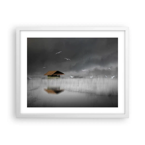 Plakát v bílém rámu - Úkryt před deštěm - 50x40 cm