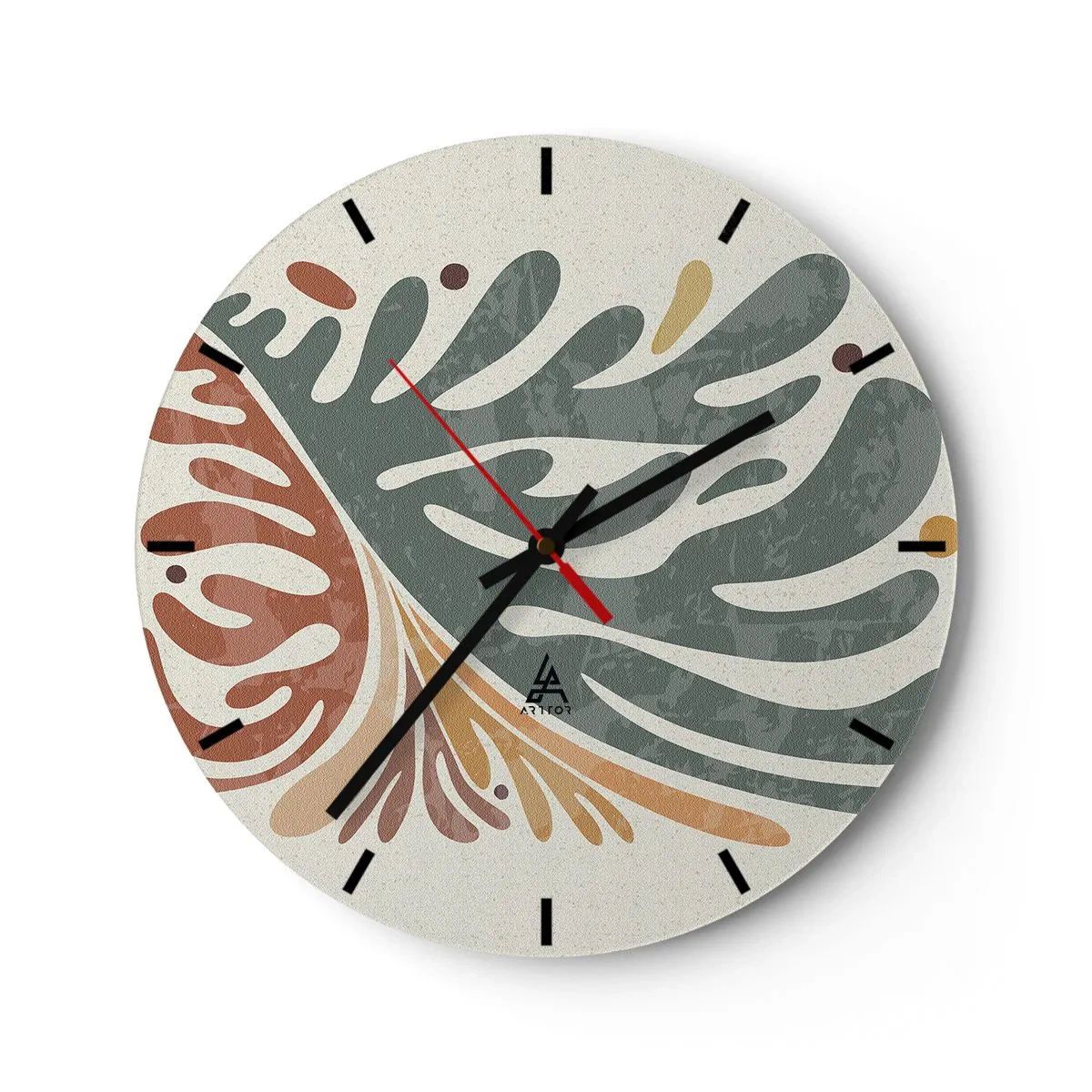 Nástěnné hodiny - Organické tvary v odstínech zelené a rzi - 30x30cm - Vícebarevný list - Moderní nástěnná dekorace do obývacího pokoje, kuchyně a ložnice ARTTOR