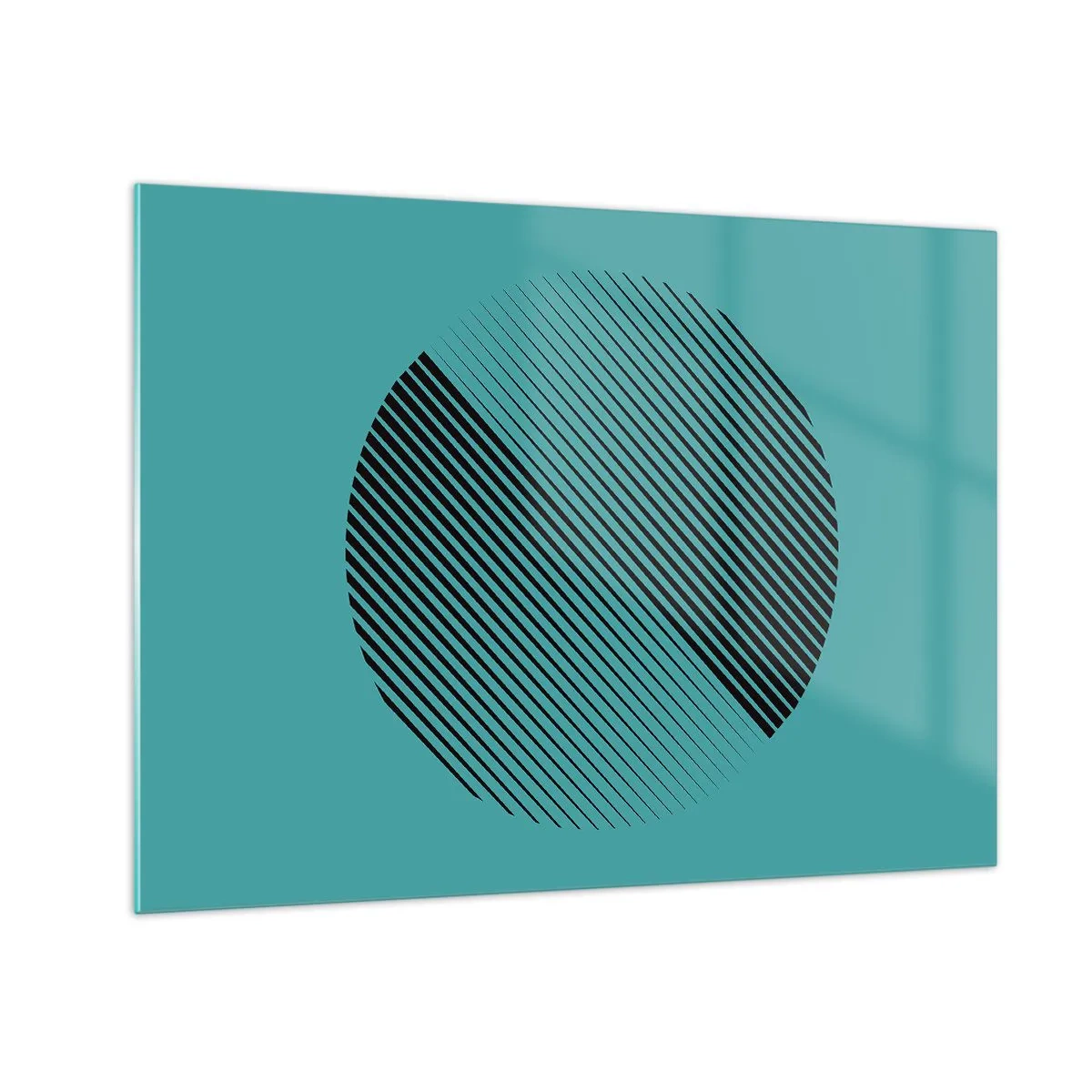 Obraz na skle - Černé čáry tvořící kruh na tyrkysovém pozadí - 70x50cm - Kruh – geometrická variace - Moderní nástěnná dekorace do obývacího pokoje a ložnice ARTTOR