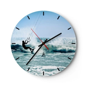 Nástěnné hodiny - Kitesurfer na vlně za slunečného dne u moře - 30x30cm - Nechte se unést - Moderní nástěnná dekorace do obývacího pokoje, kuchyně a ložnice ARTTOR