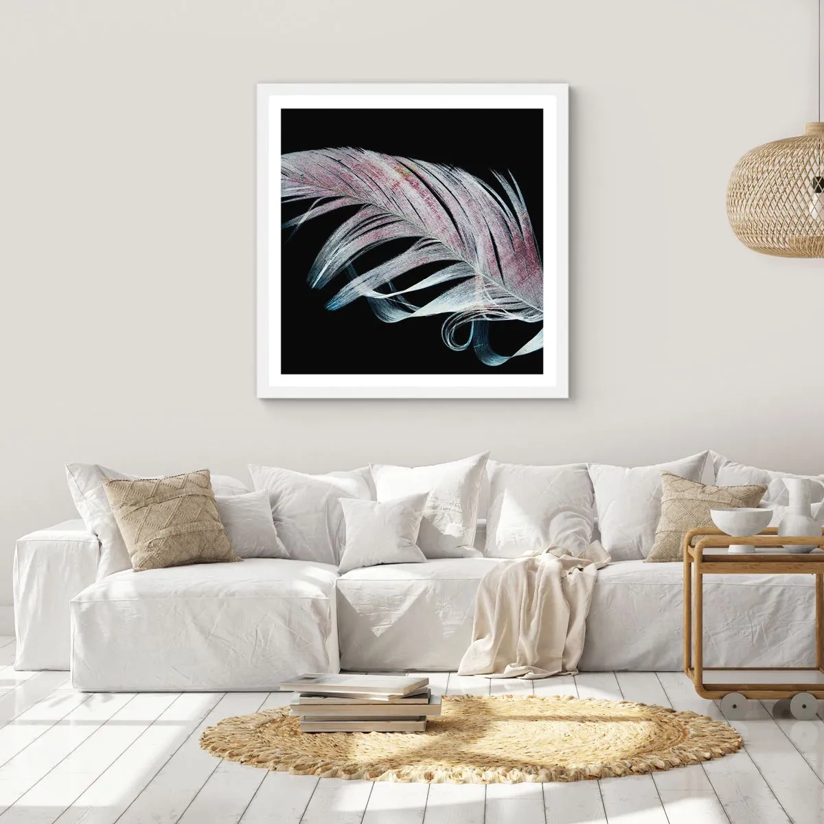 Plakát v bílém rámu - Přemýšlejte o dotyku - 50x50 cm