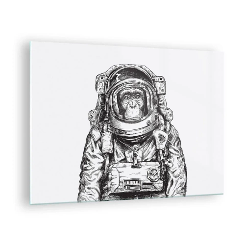 Obraz na skle - Náčrt opice v astronautském obleku na bílém pozadí - 70x50cm - Alternativní vývoj - Moderní nástěnná dekorace do obývacího pokoje a ložnice ARTTOR