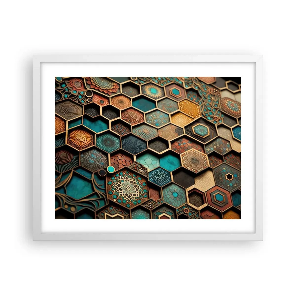Plakát v bílém rámu - Arabské ornamenty – variace - 50x40 cm