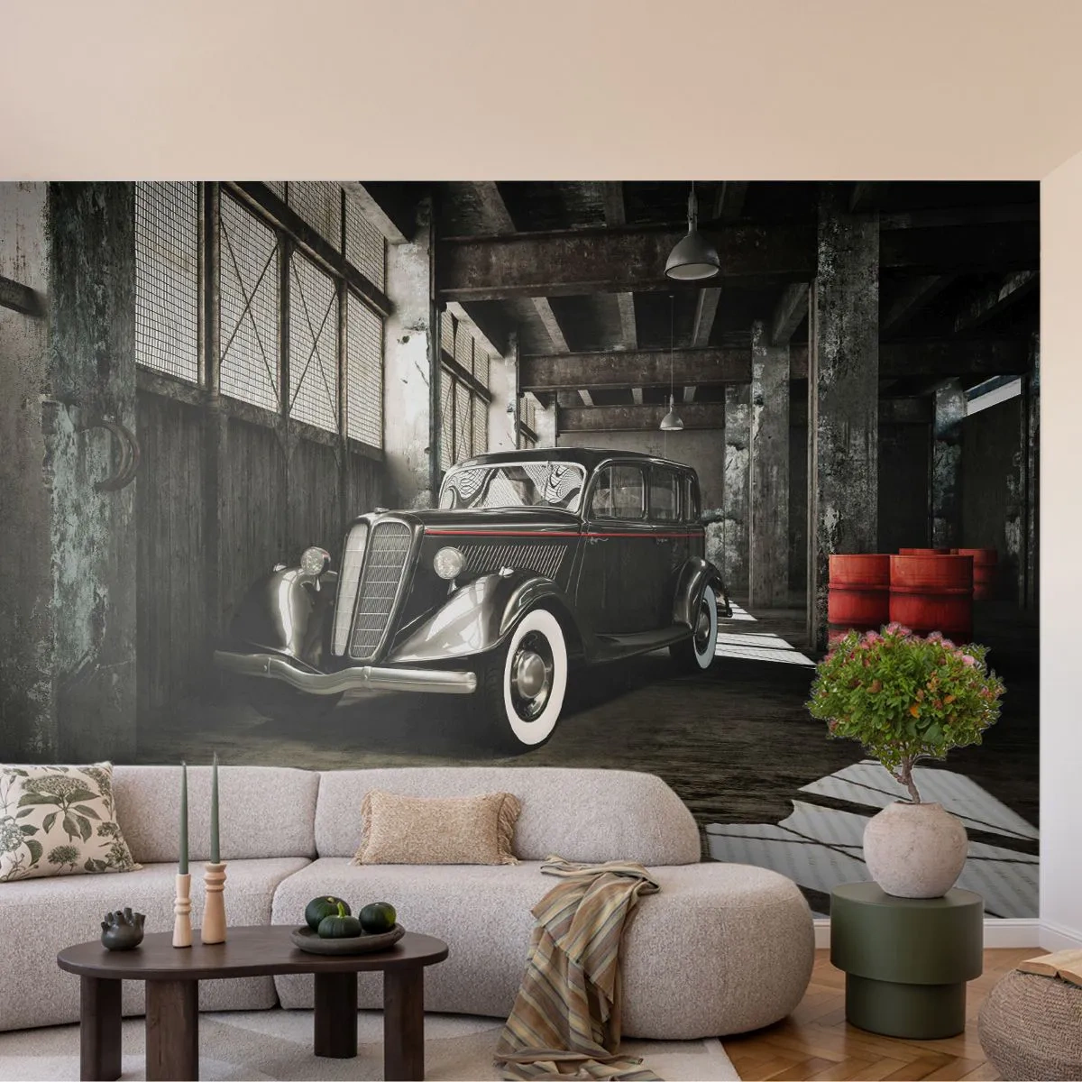 Fototapeta Samolepicí Deluxe Sticker - Nepomíjející elegance 30. let - Automobilový průmysl, Retro auto, Tovární sklad - 250x175 cm