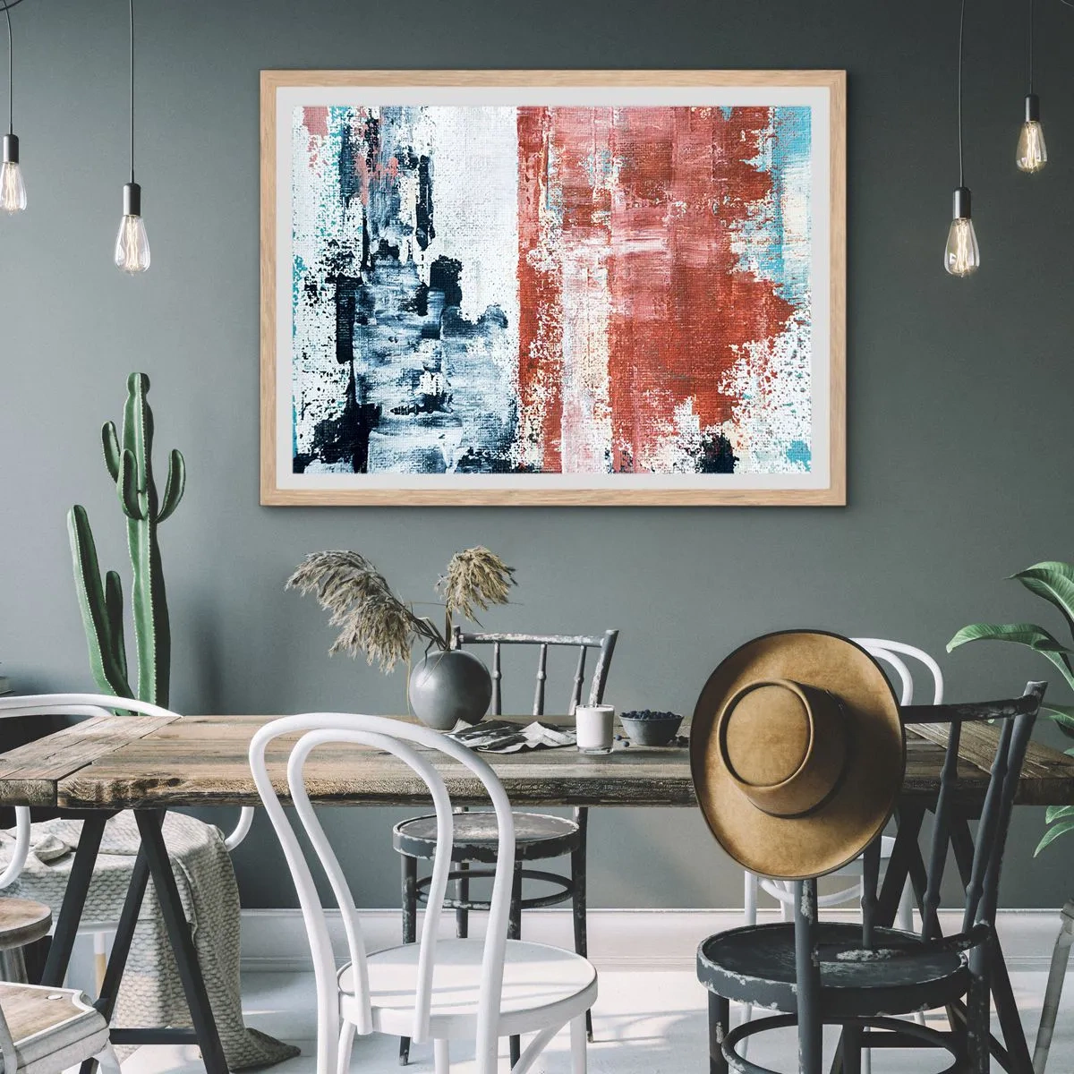 Plakát v rámu světlý dub - Abstraktní půl na půl - 91x61 cm