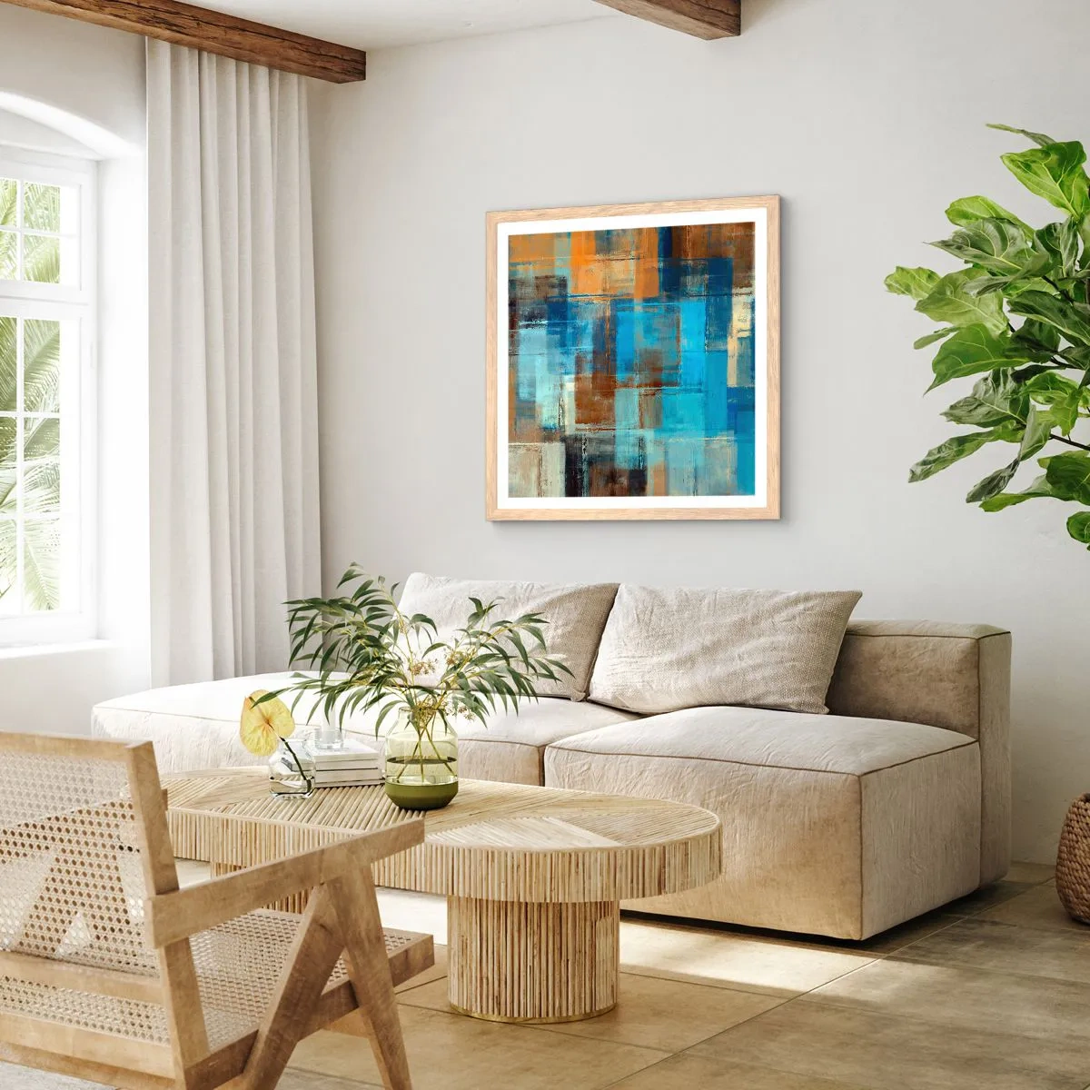 Plakát v rámu světlý dub - Přes modrý závoj - 60x60 cm