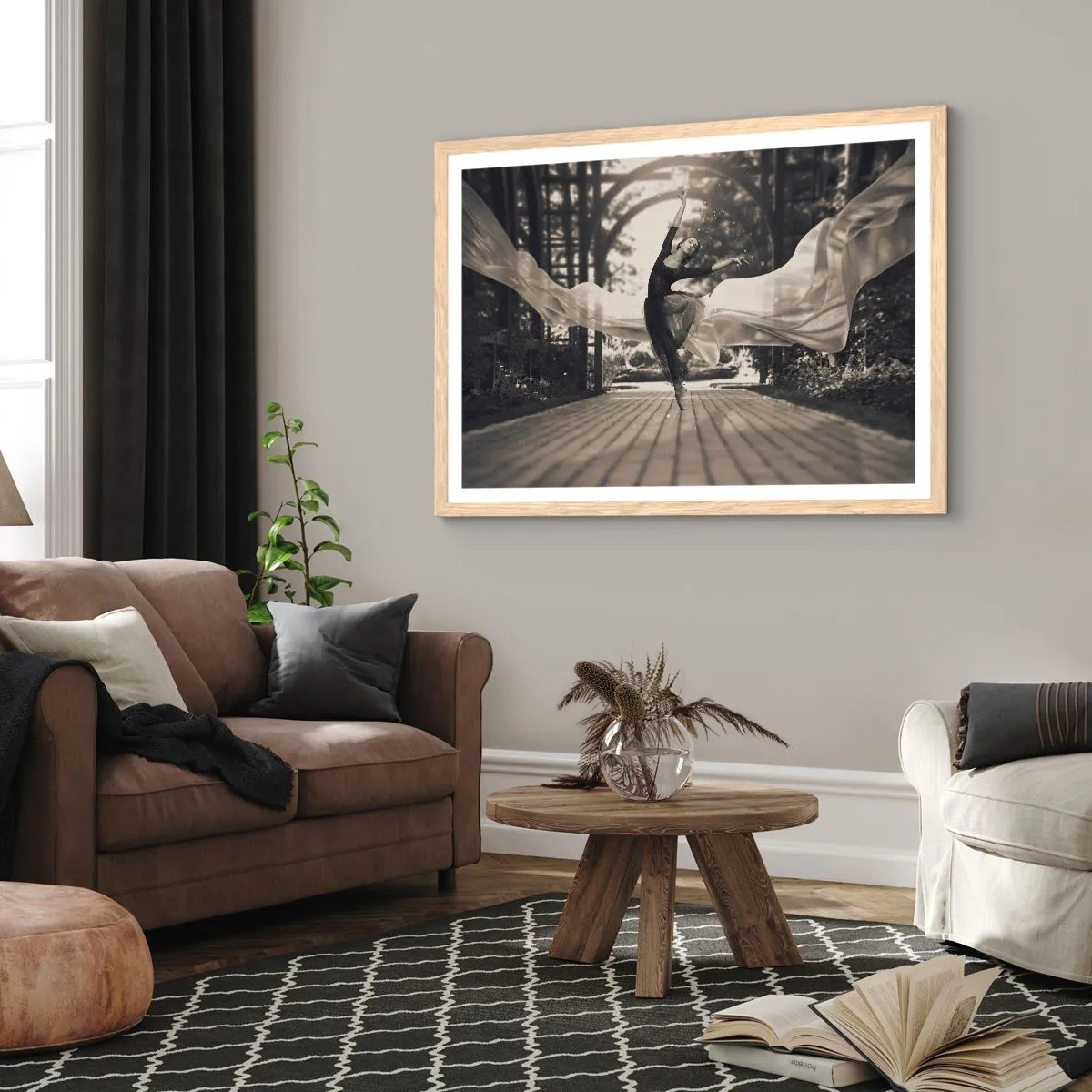 Plakát v rámu světlý dub - Tanec ducha zahrady - 40x30 cm
