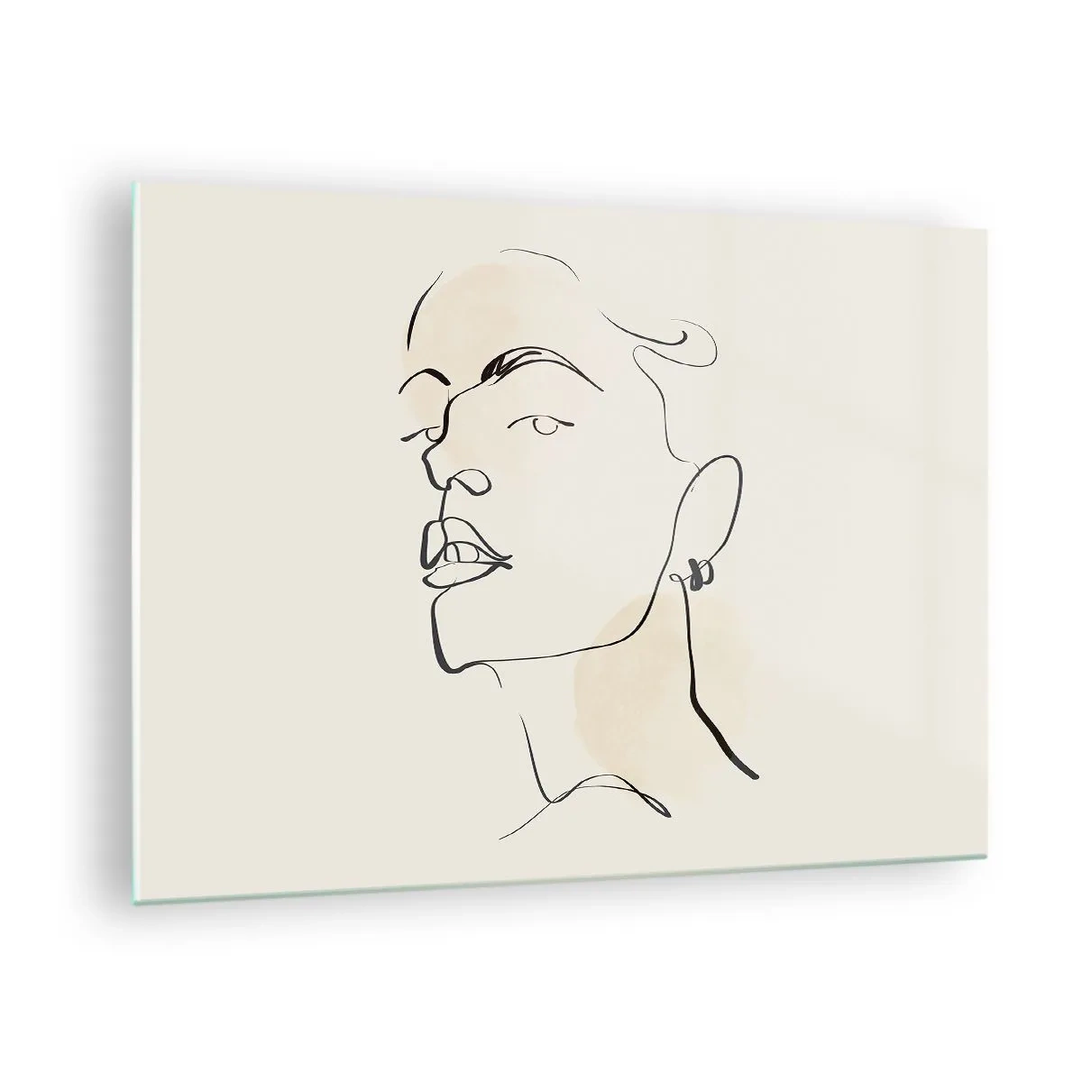 Obraz na skle - Portrét ženy v minimalistických liniích na světlém pozadí - 70x50cm - Hrdý pohled - Moderní nástěnná dekorace do obývacího pokoje a ložnice ARTTOR