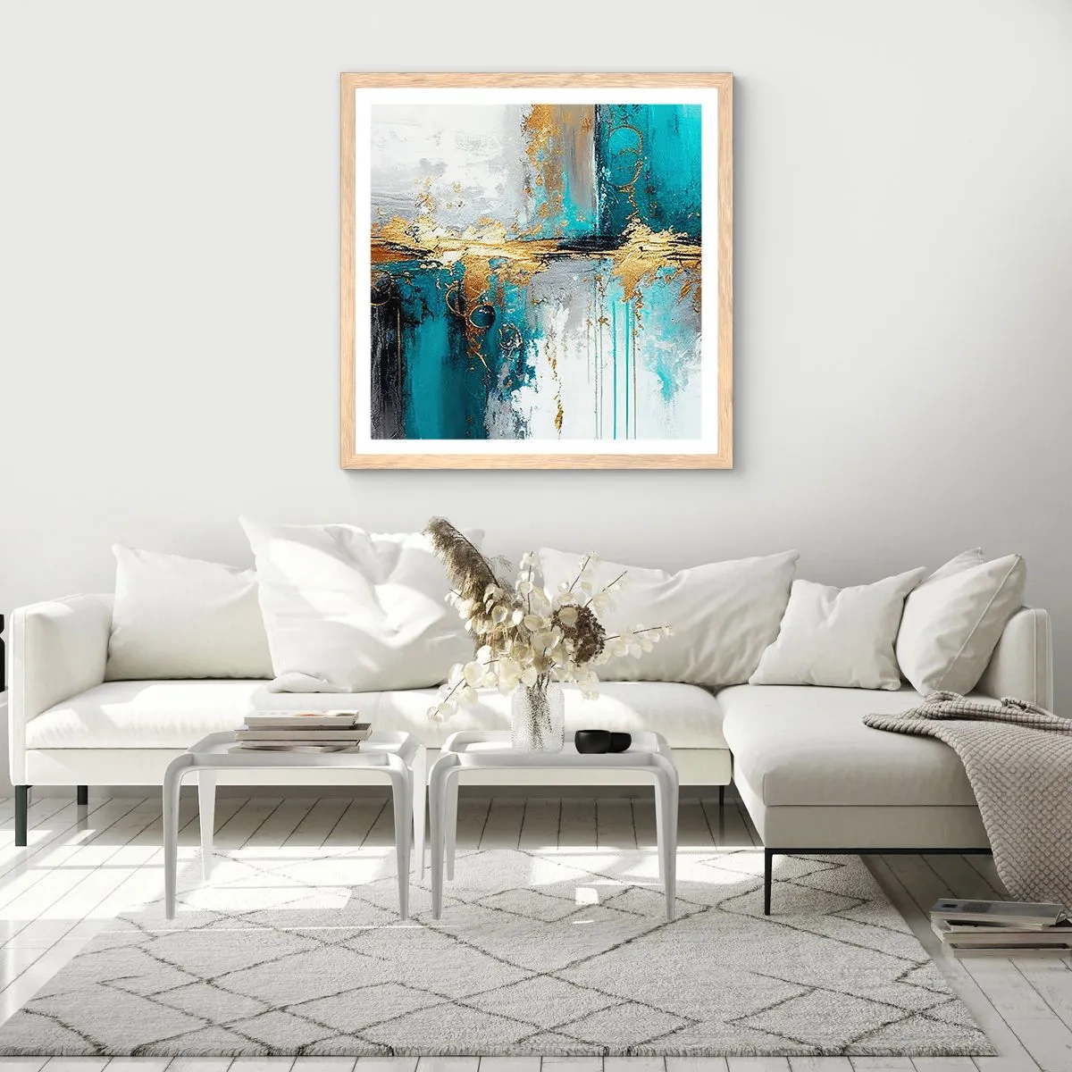 Plakát v rámu světlý dub - Všechno plyne - 50x50 cm