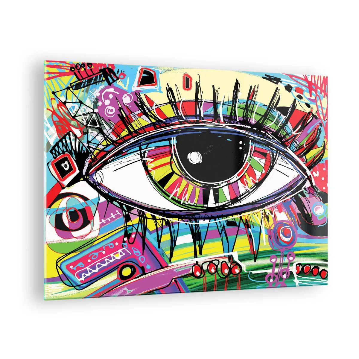 Obraz na skle - Barevné oko v abstraktním stylu - 70x50cm - Barevné oko - barevná duše - Moderní nástěnná dekorace do obývacího pokoje a ložnice ARTTOR