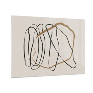 Obraz na skle - Expresivní kompozice čar v černé a hnědé barvě na světlém pozadí. - 70x50cm - Kompozice – tanec ve smyčce - Moderní nástěnná dekorace do obývacího pokoje a ložnice ARTTOR