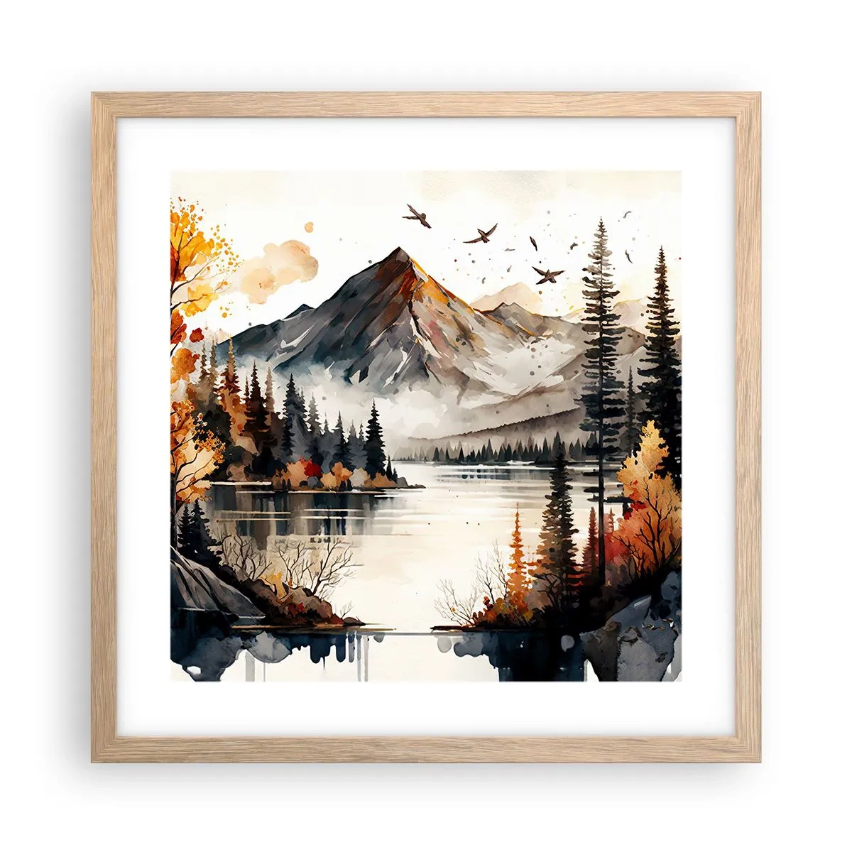 Plakát v rámu světlý dub - Zlatý podzim na horách - 40x40 cm