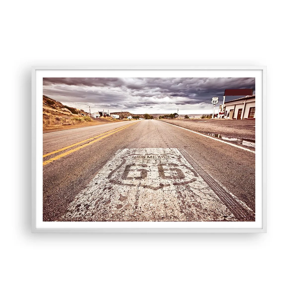 Plakát v bílém rámu - Mother Road - americká legenda - 100x70 cm