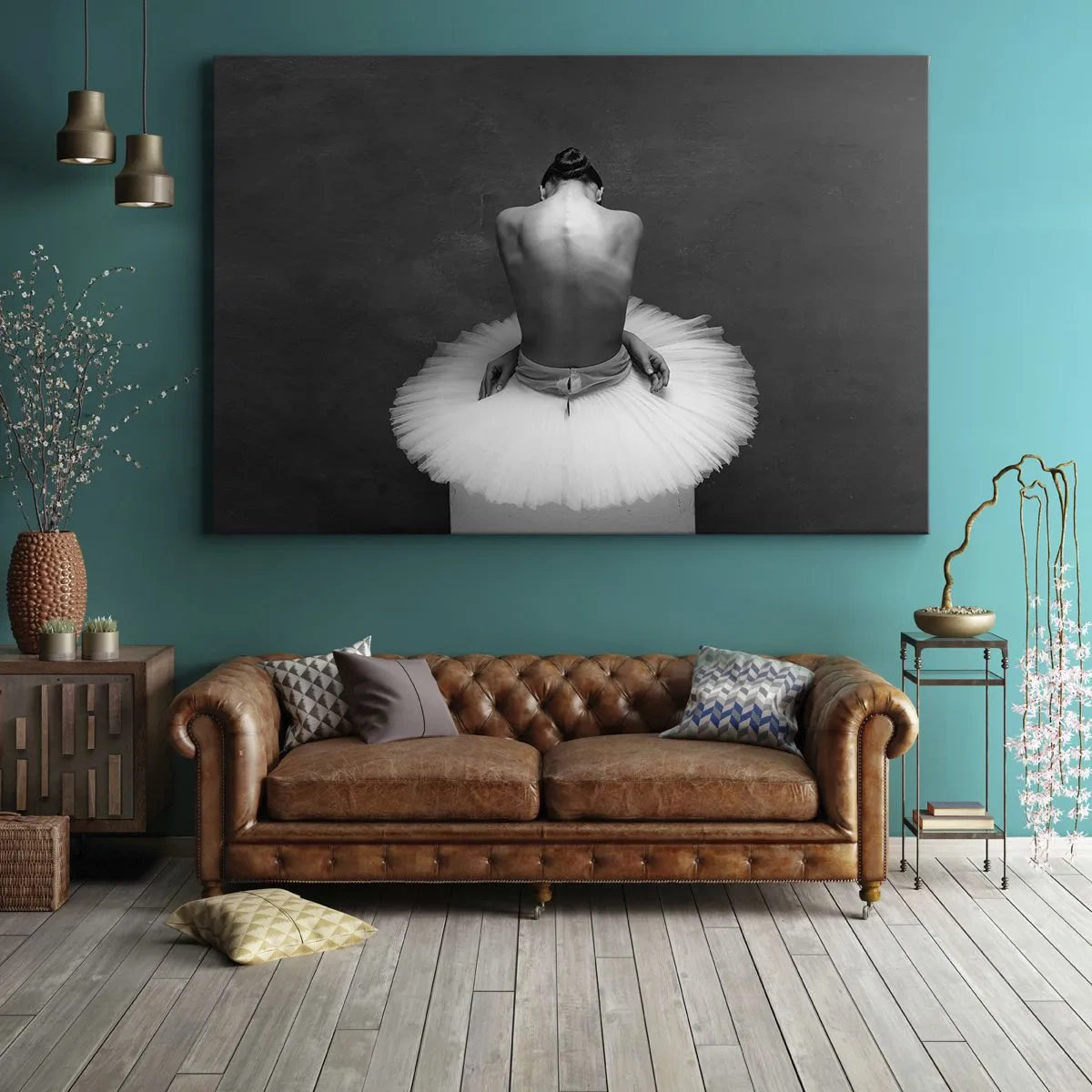 Obraz na plátně - Baletní tanečník v klasické póze na tmavém pozadí. - 70x50cm - Právě kvete - Moderní nástěnná dekorace do obývacího pokoje a ložnice ARTTOR