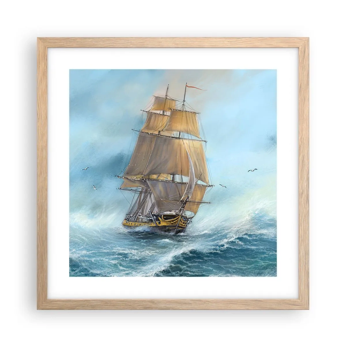 Plakát v rámu světlý dub - Běžící po vlnách - 40x40 cm