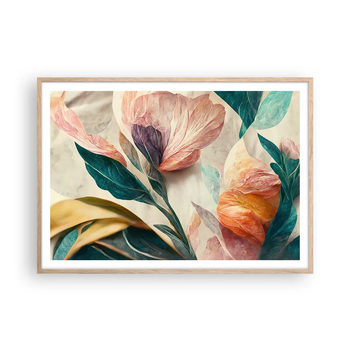 Plakát v rámu světlý dub - Květiny jižních ostrovů - 100x70 cm