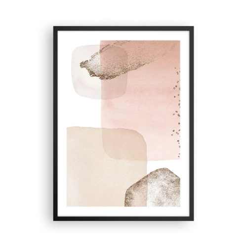 Plakát v černém rámu - Pastelové tvary s jemným zlatým akcentem - 50x70cm - Pohled skrze barvy - Moderní nástěnná dekorace do obývacího pokoje a ložnice ARTTOR
