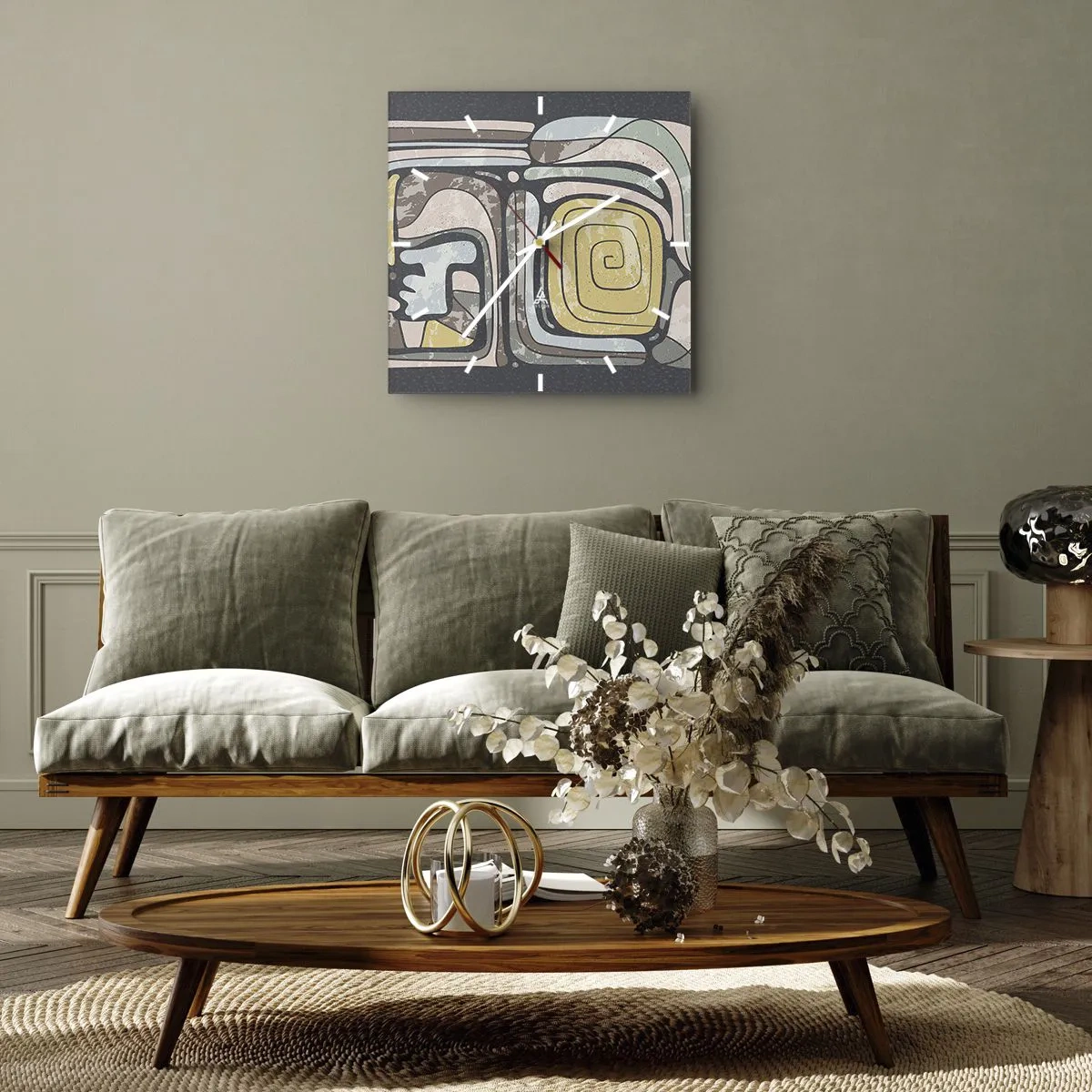 Nástěnné hodiny - Abstrakce v předkolumbovském duchu - 40x40 cm