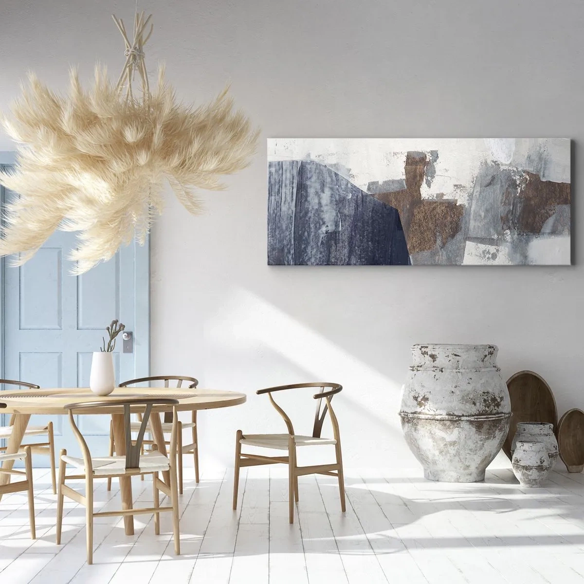 Obraz na plátně - Modro-hnědé tvary - 120x50 cm