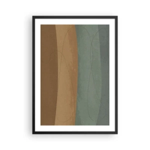 Plakát v černém rámu - Organické linie na zemitém a zeleném pozadí - 50x70cm - Horizontální kompozice - Moderní nástěnná dekorace do obývacího pokoje a ložnice ARTTOR